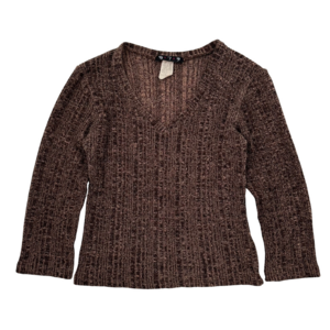 579 Vintage Brown‎ V-Neck Sweater Ribbed Knit 3/4 Sleeve Top M
